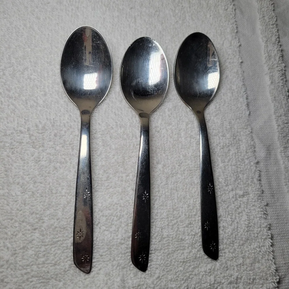 Oneida Northland Starburst Stainless Teaspoons Set of 3‎ MCM Atomic Star